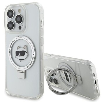 Калъф Karl Lagerfeld - Hardcase Ring Stand MagSafe (KLHMP15LHMRSCHH) - iPhone 15 Pro - White Choupette Head