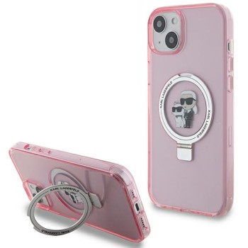 Калъф Karl Lagerfeld - Hardcase Ring Stand MagSafe (KLHMP15MHMRSKCP) - iPhone 15 Plus - Pink Karl&Choupette