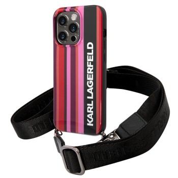 Калъф Karl Lagerfeld - Hardcase with Strap (KLHCP14LSTSTP) - iPhone 14 Pro - Pink Color Stripes