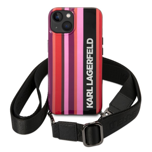 Калъф Karl Lagerfeld - Hardcase with Strap (KLHCP14SSTSTP) - iPhone 14 - Pink Color Stripes