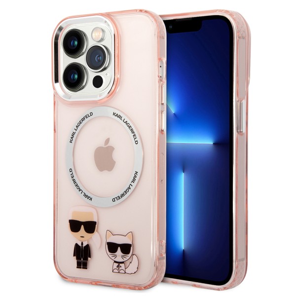 Калъф Karl Lagerfeld - Hardcase MagSafe (KLHMP14XHKCP) - iPhone 14 Pro Max - Pink Karl & Choupette Aluminium