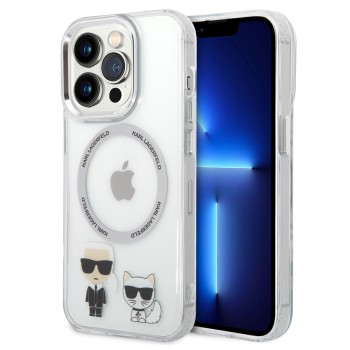 Калъф Karl Lagerfeld - Hardcase MagSafe (KLHMP14XHKCT) - iPhone 14 Pro Max - Transparent Karl & Choupette Aluminium