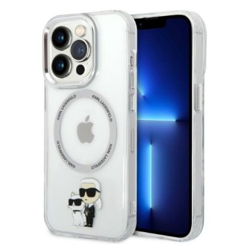 Калъф Karl Lagerfeld - Hardcase MagSafe (KLHMP14LHKCT) - iPhone 14 Pro - Transparent Karl & Choupette Aluminium