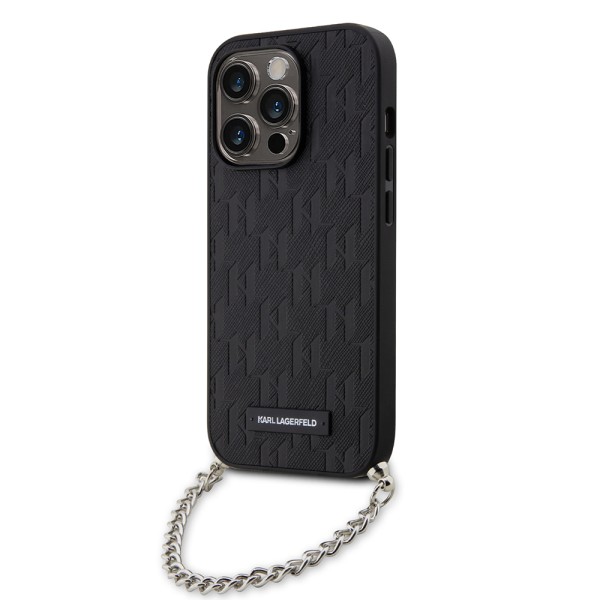 Калъф Karl Lagerfeld - Saffiano Monogram Chain (KLHCP14LSACKLHPK) - iPhone 14 Pro - Black