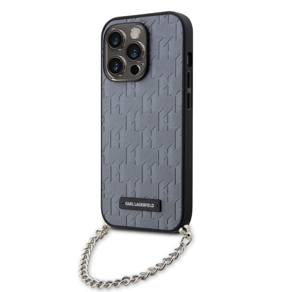 Калъф Karl Lagerfeld - Saffiano Monogram Chain (KLHCP14LSACKLHPG) - iPhone 14 Pro - Silver