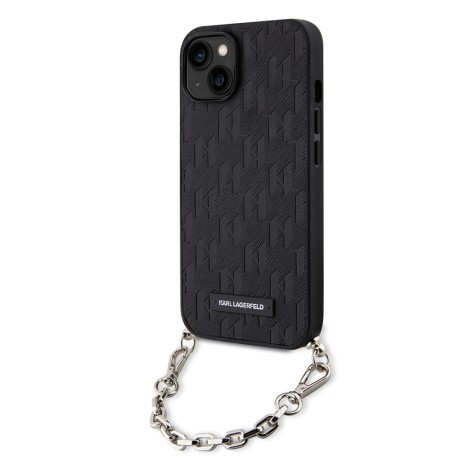 Калъф Karl Lagerfeld - Saffiano Monogram Chain (KLHCP14SSACKLHPK) - iPhone 14 - Black