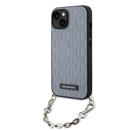 Калъф Karl Lagerfeld - Saffiano Monogram Chain (KLHCP14SSACKLHPG) - iPhone 14 - Silver