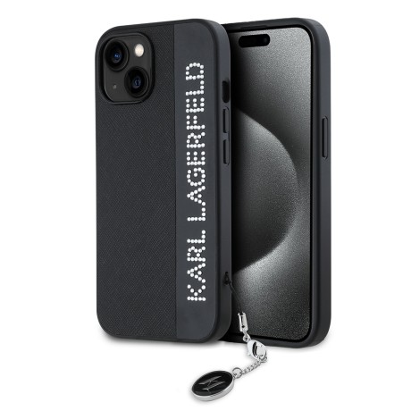 Калъф Karl Lagerfeld - Saffiano Rhinestones&Charm (KLHCP15SPSAKDGCK) - iPhone 15 - Black