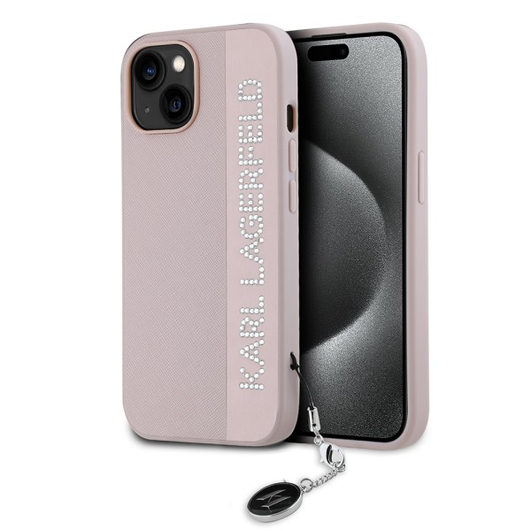 Калъф Karl Lagerfeld - Saffiano Rhinestones&Charm (KLHCP15SPSAKDGCP) - iPhone 15 - Pink