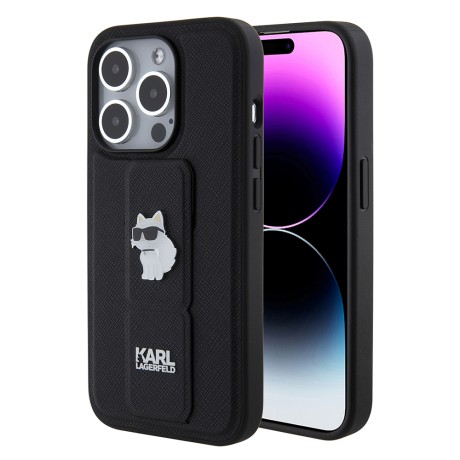 Калъф Karl Lagerfeld - Saffiano Gripstand (KLHCP15LGSACHPK) - iPhone 15 Pro - Choupette Pins