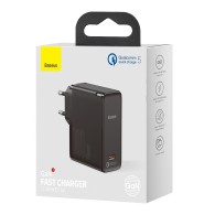 Захрядно Baseus GaN2 Fast Charger 1C, за лаптопи, телефони, таблети, Qualcomm 5, USB-C, 100W, Черен