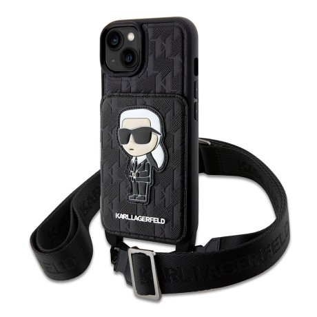 Калъф Karl Lagerfeld - Saffiano Crossbody (KLHCP14SCSAKHPKK) - iPhone 14 - Monogram Ikonik