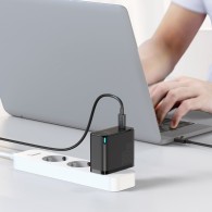 Захрядно Baseus GaN2 Fast Charger 1C, за лаптопи, телефони, таблети, Qualcomm 5, USB-C, 100W, Черен