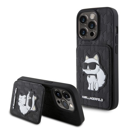 Калъф Karl Lagerfeld - Saffiano Cardslots and Stand (KLHCP15LSAKCNSCK) - iPhone 15 Pro - Monogram Choupette