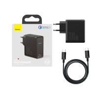 Захрядно Baseus GaN2 Fast Charger 1C, за лаптопи, телефони, таблети, Qualcomm 5, USB-C, 100W, Черен