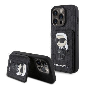 Калъф Karl Lagerfeld - Saffiano Cardslots and Stand (KLHCP15LSAKKNSCK) - iPhone 15 Pro - Monogram Ikonik