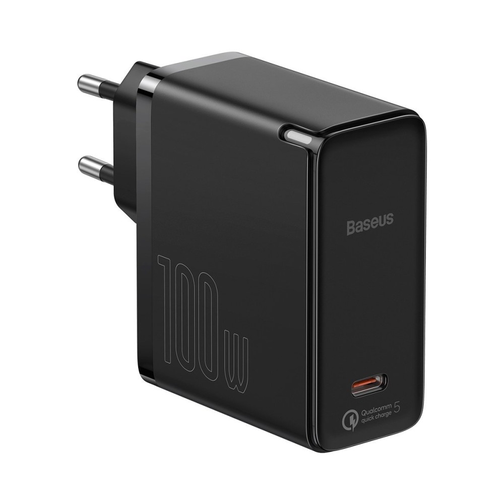 Захрядно Baseus GaN2 Fast Charger 1C, за лаптопи, телефони, таблети, Qualcomm 5, USB-C, 100W, Черен