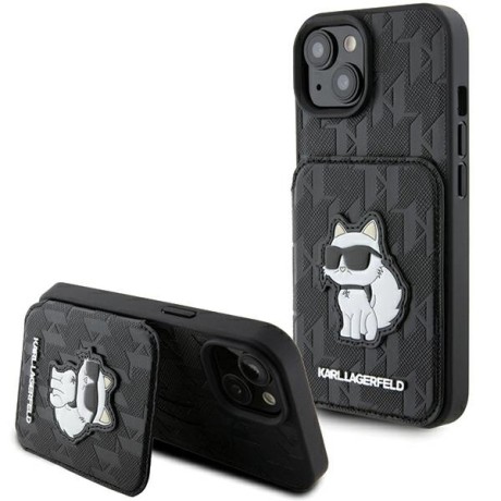 Калъф Karl Lagerfeld - Saffiano Cardslots and Stand (KLHCP15SSAKCNSCK) - iPhone 15 - Monogram Choupette