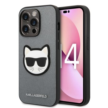 Калъф Karl Lagerfeld - Saffiano (KLHCP14LSAPCHG) - iPhone 14 Pro - Silver Choupette Head