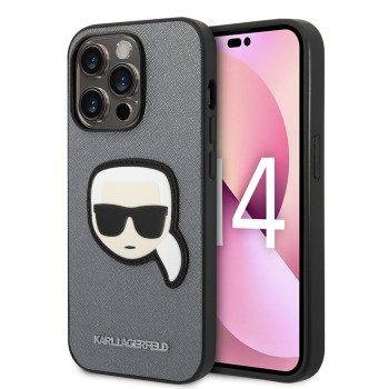 Калъф Karl Lagerfeld - Saffiano (KLHCP14LSAPKHG) - iPhone 14 Pro - Silver Karl`s Head