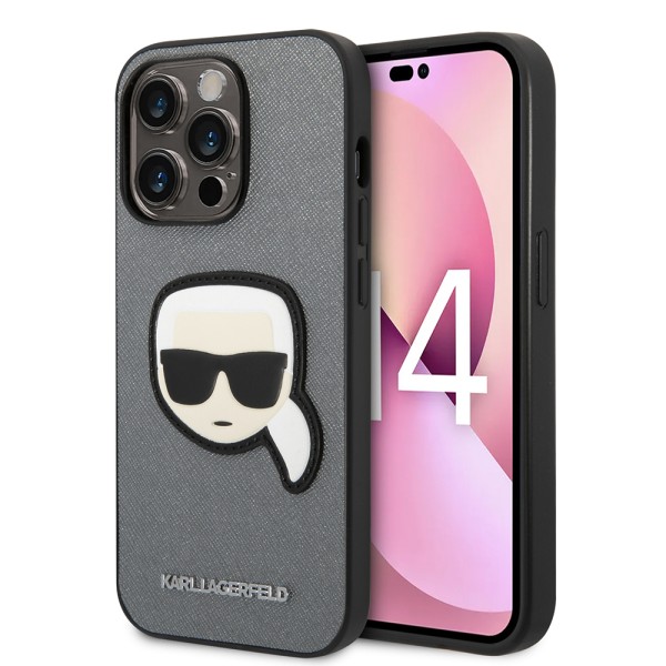 Калъф Karl Lagerfeld - Saffiano (KLHCP14XSAPKHG) - iPhone 14 Pro Max - Silver Karl`s Head