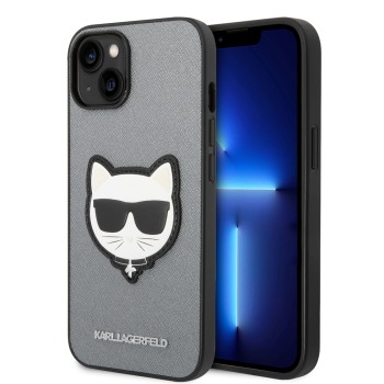 Калъф Karl Lagerfeld - Saffiano (KLHCP14MSAPCHG) - iPhone 14 Plus - Silver Choupette Head