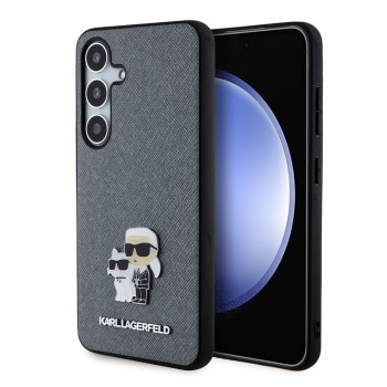 Калъф Karl Lagerfeld - Saffiano (KLHCS24SPSAKCMPG) - Samsung Galaxy S24 - Grey Karl&Choupette Metal Pin