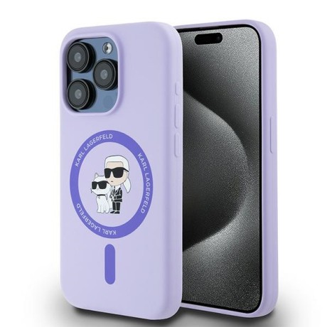 Калъф Karl Lagerfeld - Silicone Ring MagSafe (KLHMP15LSCMKCRHU) - iPhone 15 Pro - Purple Karl&Choupette