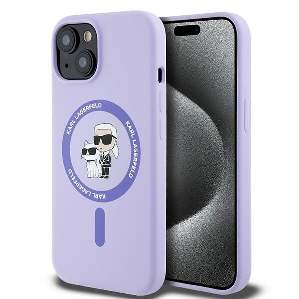 Калъф Karl Lagerfeld - Silicone Ring MagSafe (KLHMP15SSCMKCRHU) - iPhone 15 - Purple Karl&Choupette Heads