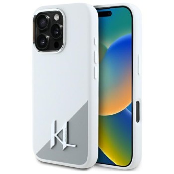 Калъф Karl Lagerfeld - Silicone MagSafe (KLHMP16LSCMKMPCH) - iPhone 16 Pro - White Shadow Metal Initial