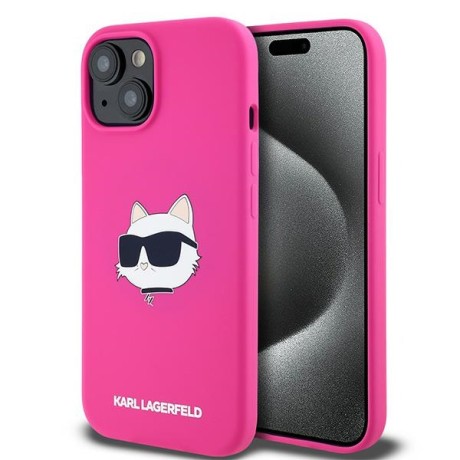 Калъф Karl Lagerfeld - Silicone MagSafe (KLHMP15SSCHPPLF) - iPhone 15 - Fuschia Choupette Head