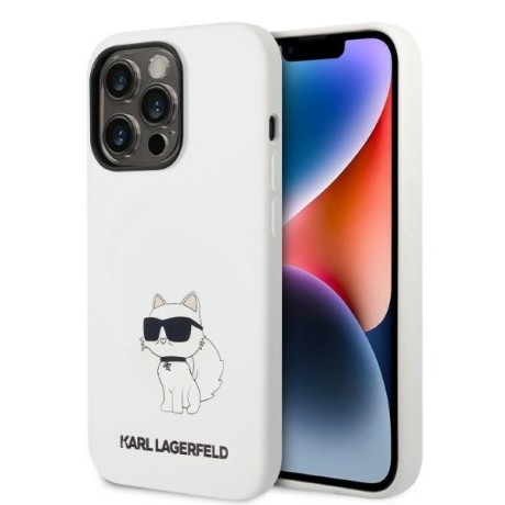 Калъф Karl Lagerfeld - Silicone MagSafe (KLHMP14LSNCHBCH) - iPhone 14 Pro - White Choupette