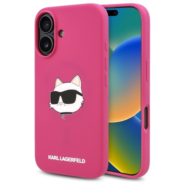 Калъф Karl Lagerfeld - Silicone MagSafe (KLHMP16SSCHPPLF) - iPhone 16 - Fuchsia Choupette Head