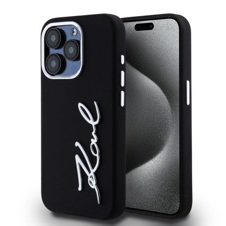 Калъф Karl Lagerfeld - Silicone (KLHCP15LSCMSMVK) - iPhone 15 Pro - Metal Script Logo