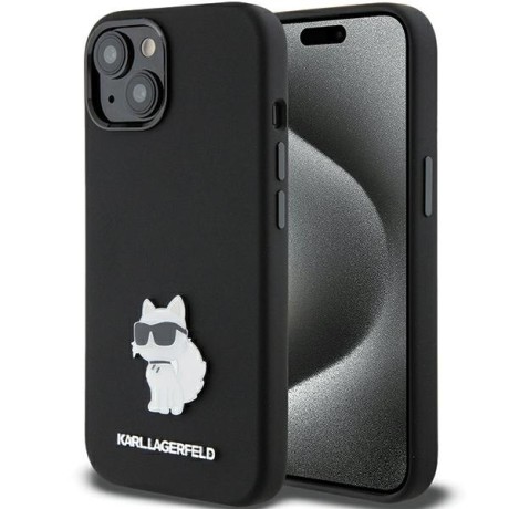 Калъф Karl Lagerfeld - Silicone (KLHCP15SSMHCNPK) - iPhone 15 - Choupette Metal Pin