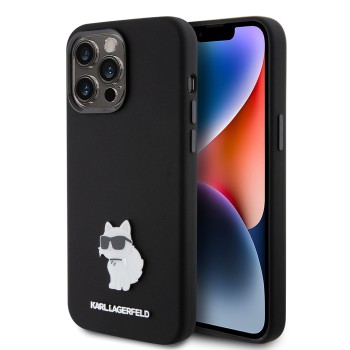 Калъф Karl Lagerfeld - Silicone (KLHCP15XSMHCNPK) - iPhone 15 Pro Max - Choupette Metal Pin