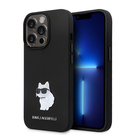 Калъф Karl Lagerfeld - Silicone (KLHCP14LSMHCNPK) - iPhone 14 Pro - Choupette Metal Pin