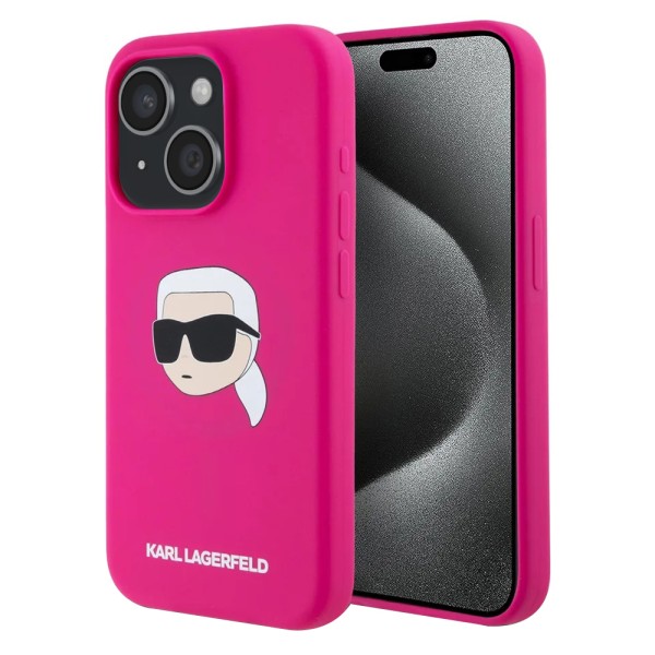 Калъф Karl Lagerfeld - Silicone MagSafe (KLHMP15SSKHPPLF) - iPhone 15 - Fuchsia Karl`s Head