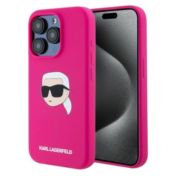 Калъф Karl Lagerfeld - Silicone MagSafe (KLHMP15LSKHPPLF) - iPhone 15 Pro - Fuchsia Karl`s Head