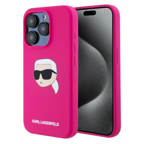 Калъф Karl Lagerfeld - Silicone MagSafe (KLHMP15XSKHPPLF) - iPhone 15 Pro Max - Fuchsia Karl`s Head