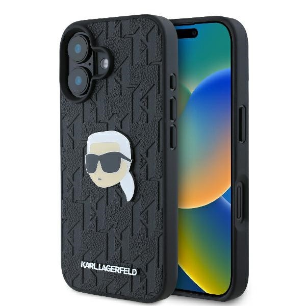 Калъф Karl Lagerfeld - Hardcase Leather Monogram (KLHCP16SPGKLKIPK) - iPhone 16 - Karl Head Pin