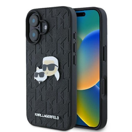 Калъф Karl Lagerfeld - Hardcase Leather Monogram (KLHCP16MPGKLKCPK) - iPhone 16 Plus - Karl&Chaoupette Head Pin