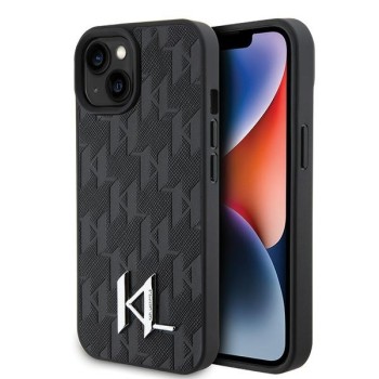 Калъф Karl Lagerfeld - Hardcase Leather Monogram (KLHCP15SPKLPKLK) - iPhone 15 - Hot Stamp Metal Logo