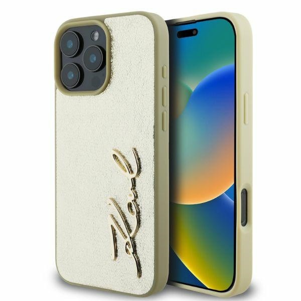 Калъф Karl Lagerfeld - Hardcase Leather (KLHCP16XPFMFBKMD) - iPhone 16 Pro Max - Gold Metal Signature