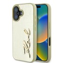 Калъф Karl Lagerfeld - Hardcase Leather (KLHCP16SPFMFBKMD) - iPhone 16 - Gold Metal Signature