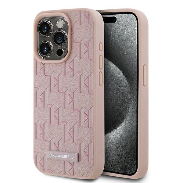 Калъф Karl Lagerfeld - Leather MagSafe - iPhone 15 Pro (KLHMP15LPKHPORPP) - Pink Monogram Metal Logo