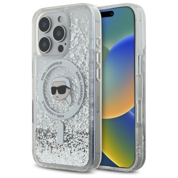 Калъф Karl Lagerfeld - Liquid Glitter MagSafe (KLHMP16XLGKISGH) - iPhone 16 Pro Max - Transparent Karl Head