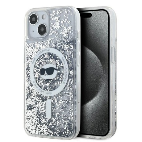 Калъф Karl Lagerfeld - Liquid Glitter MagSafe (KLHMP14SLGCHSGH) - iPhone 14 - Clear Choupette Head