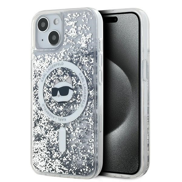 Калъф Karl Lagerfeld - Liquid Glitter MagSafe (KLHMP15SLGCHSGH) - iPhone 15 - Clear Choupette Head