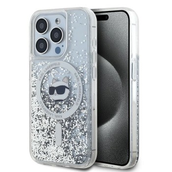 Калъф Karl Lagerfeld - Liquid Glitter MagSafe (KLHMP14LLGCHSGH) - iPhone 14 Pro - Transparent Choupette Head